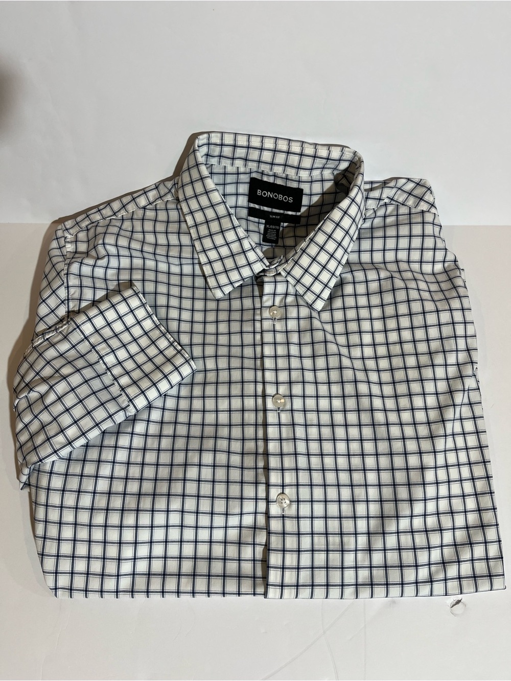 Bonobos Mens Slim Fit Check Performance Button Down Shirt White Blue XL A0325-01